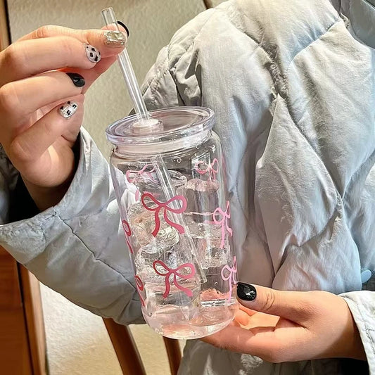 1 piece bow plastic cup, portable and handy, milk cup