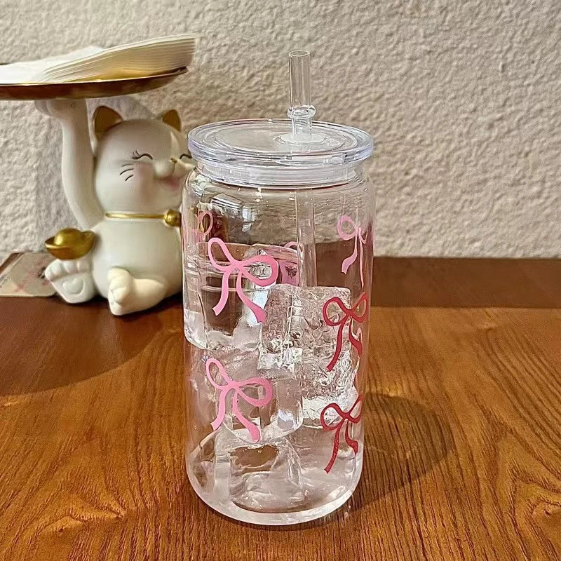 1 piece bow plastic cup, portable and handy, milk cup
