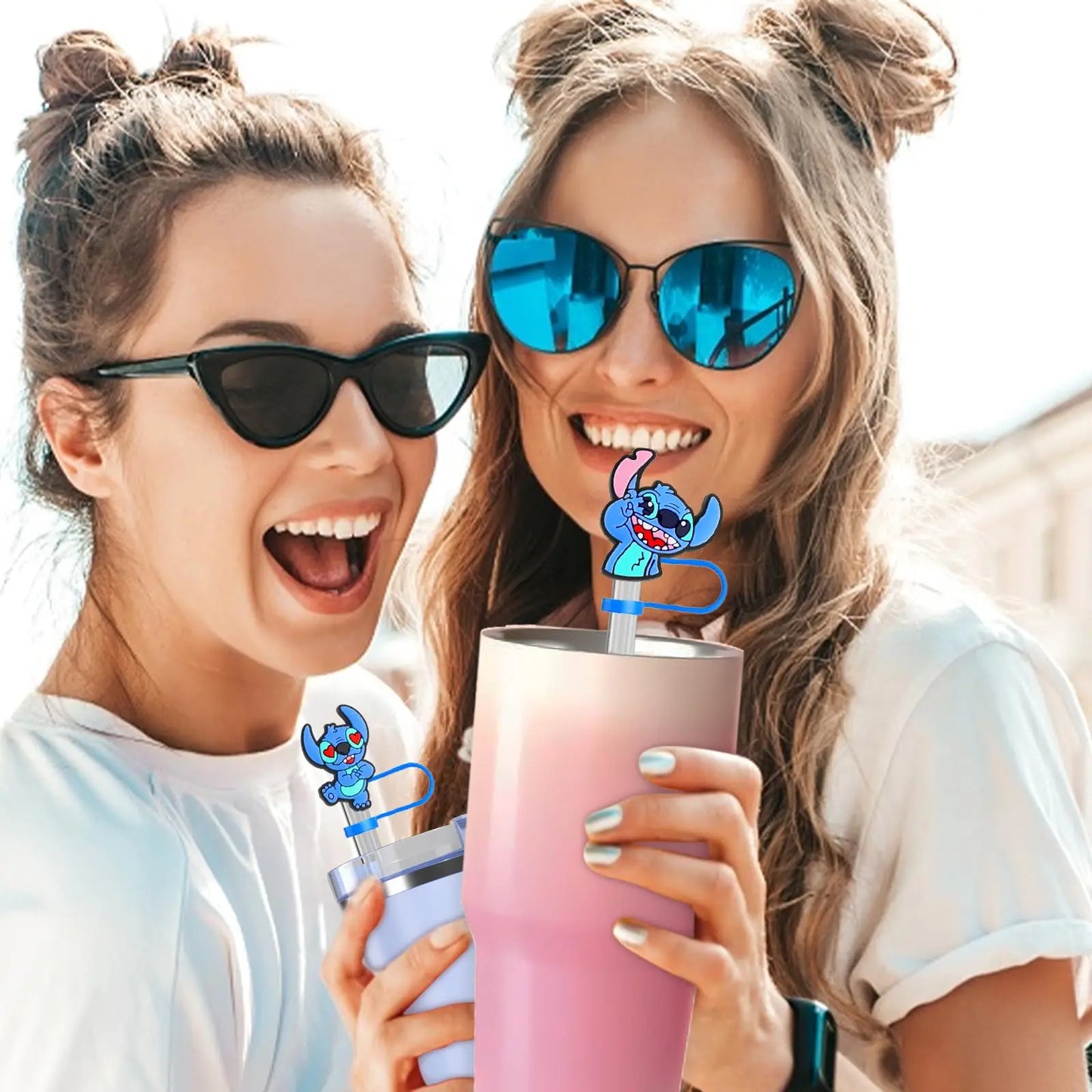 8pcs Lilo and Stitch Straw Cover Cap for Stanley Straw Topper Reusable Straw Tip Covers for Stanley Cup Accessories Party Decora